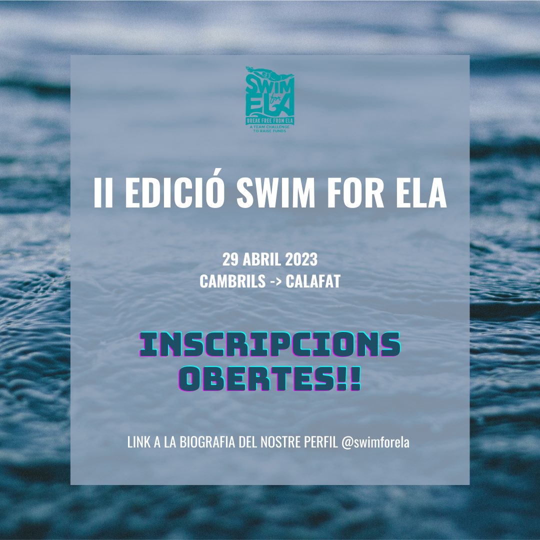 🏊🏻🏊🏻‍♀️ | SWIM FOR ELA 2023

📋 Des d’ahir, 30 de gener, tots els equips ja es poden inscriure i a la mateixa vegada, realitzar donacions voluntàries en favor de l’#ELA al següent link: 

➡️ webtretzesports.wixsite.com/swimforela

#swimforela🏊🏻‍♀️ #brazadasporlaela 

⬇️⬇️