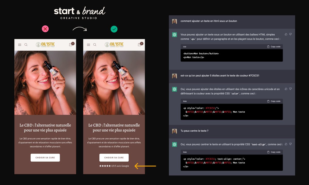 MaxDucarteron's tweet photo. Voici comment optimiser sa boutique Shopify gratuitement avec ChatGPT

Demande lui des requêtes HTML/CSS simples
➤ L'ajout de trust sous un bouton
➤ Un texte de garantie dans le panier

Colle le code au bon emplacement de ton thème, et le tour est joué ! https://t.co/IhVRWAcD1s