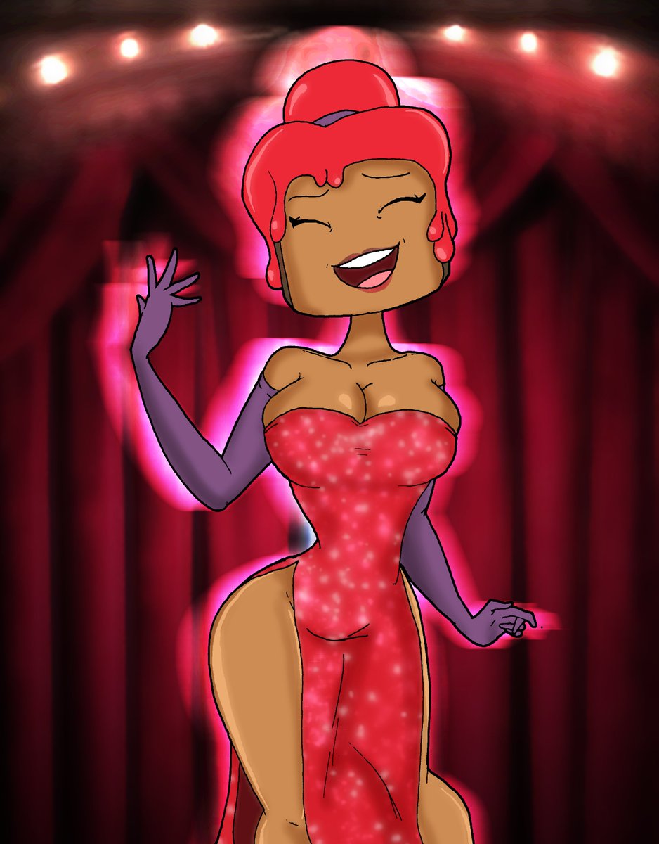 A little something I did for @TheFriedToast! Larissa wanted to join Luna's fun at cosplaying...even if it meant wearing her Jessica Rabbit dress...and it IS a liiiitle too tight! #myart #gift #giftart #OcFanart #oc #milf #FoodOc #milf #cosplay #ArtistOnTwitter