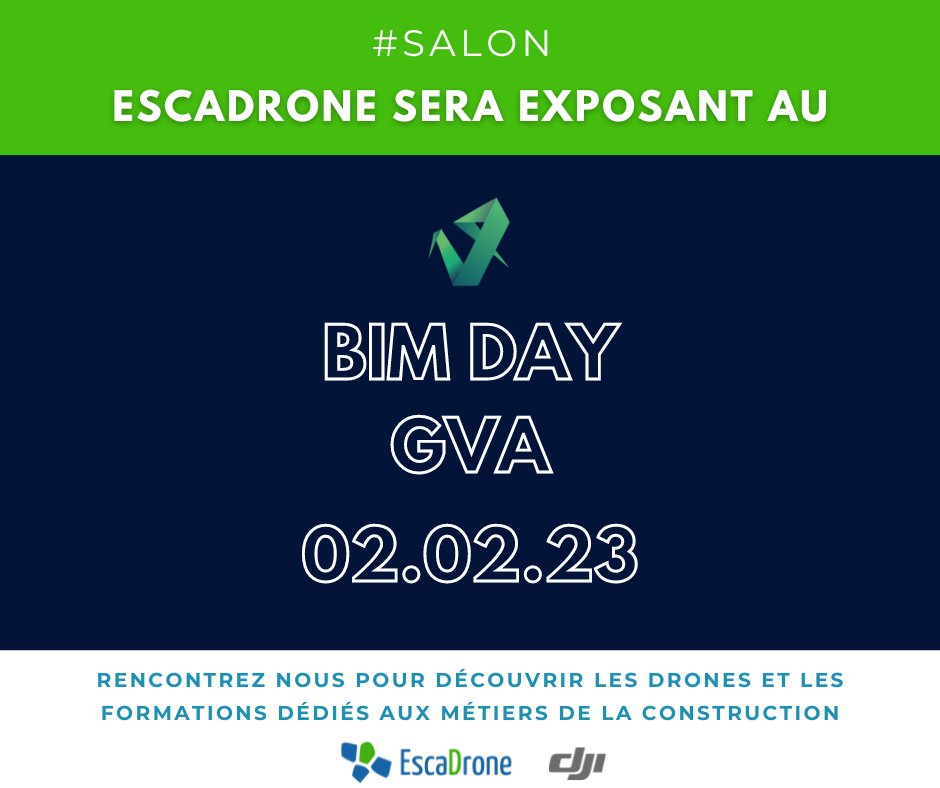 Retrouvez nous à <a href="/bimdaygva/">bimdaygva</a>, le salon suisse dédié aux professionnels du bâtiment, qui aura lieu le 2 février 2023 au Palexpo de Genève  😉
Ce sera pour nous l'occasion de vous présenter les nouveautés en modélisation 2D/3D ➡️ drones et capteurs <a href="/DJIGlobal/">DJI</a> et <a href="/emesent/">Emesent</a> 😎