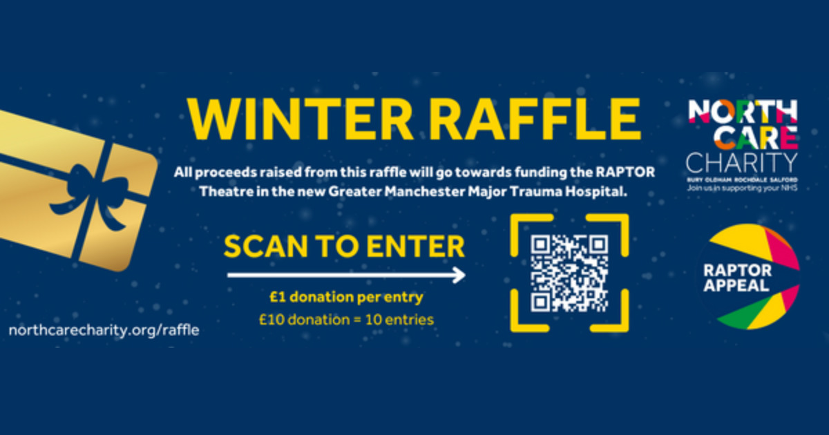 ThisIsRMS's tweet photo. Our lovely client @NCareCharity is holding a #WinterRaffle to raise funds for the #RAPTOR Theatre in the new Greater Manchester Major Trauma Hospital. Tickets are £1 and there are fantastic prizes for grabs from @hotelfootballuk, @squashies1 and @Dishoom. https://t.co/bGe7Q7nuz4 https://t.co/N9WnYtcG2F