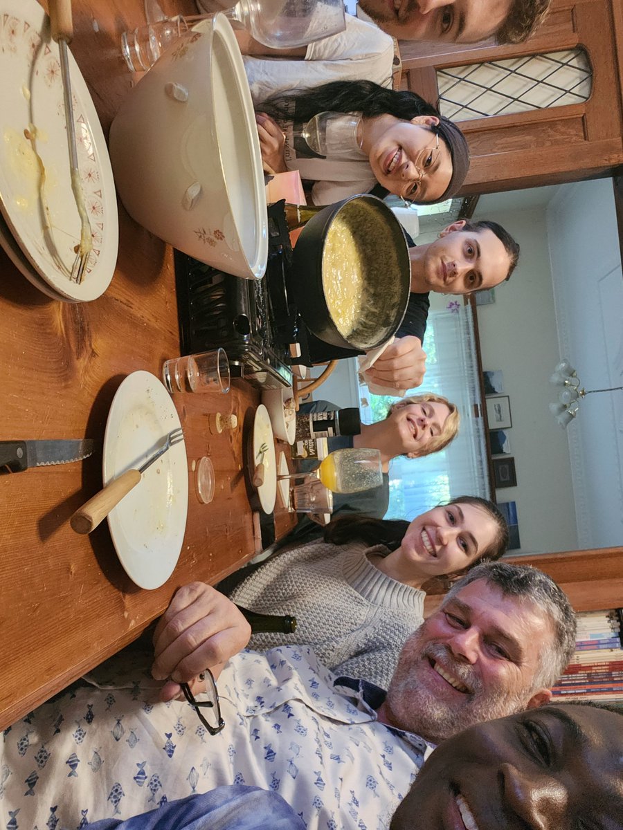 DoerigLab's tweet photo. The @DoerigLab spent Tuesday's evening dining on homemade Swiss cheese fondue. 

A super delicate recipe cooked by Chrisitan Doerig himself! A lovely evening to refresh. 

Fondue was named the national dish of Switzerland in the 1930s. Interesting.

@RMIT @RmitSciences https://t.co/Unxo7StupN