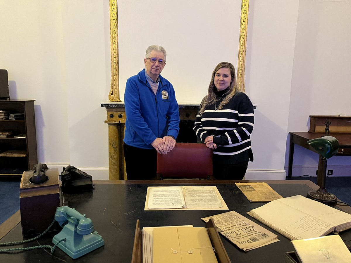 SarahLouMiller's tweet photo. This is Tony, one of the wonderful volunteers at @bentley_priory museum. After writing for years about #WAAF plotters so I was rather pleased when Tony taught me how to plot! We are standing in ACM Sir Hugh Dowding’s office - such a thrill. Visit Bentley Priory and learn to plot! https://t.co/LUVmr0acpi