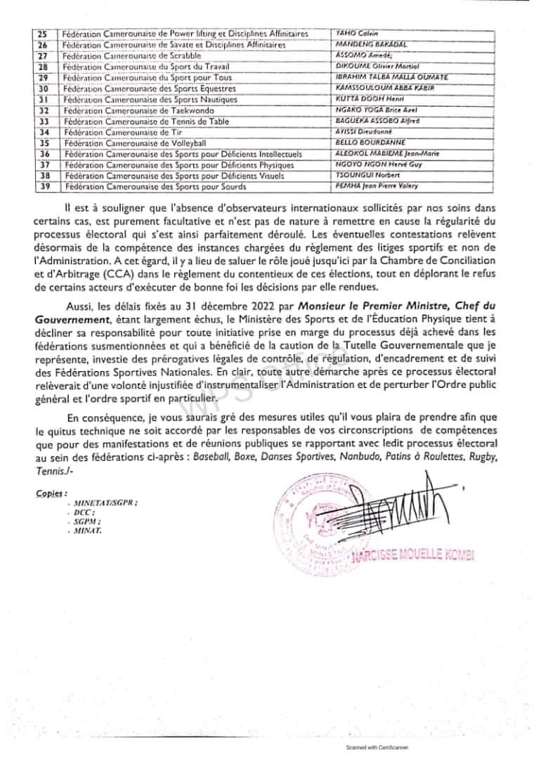 CRTV_web's tweet photo. #Sport
Le Ministre des Sports et de l’Education physique, @KombiPr rend officiel la liste des présidents de fédération après le processus de renouvellement des bureaux exécutifs dans lesdites fédérations. https://t.co/hXQmQBDEOq