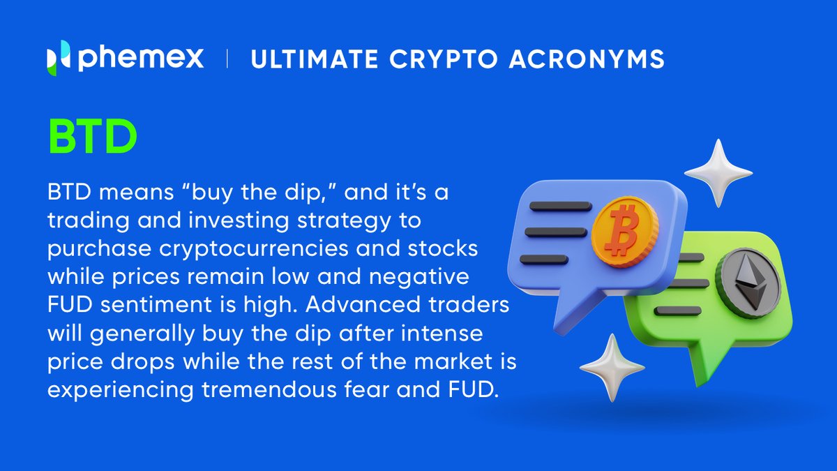 Phemex_official's tweet image. BTD means "buy the dip", and it's when you purchase when prices are low and FUD sentiment is high. Did you BTD this market cycle? 😁 😁 😁 
#cryptoslang #investing #crypto