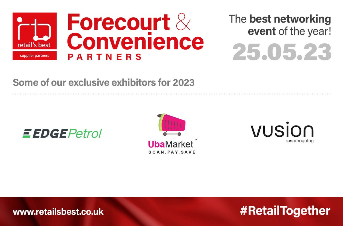 We’re excited to announce 3 more exhibitors for the next instalment of Retail’s Best Forecourt &amp; Convenience Partners on 25 May 2023:
 
<a href="/edgepetrol/">EdgePetrol</a> <a href="/Ubamarket/">Ubamarket</a> @sesimagotag
 

#RetailTogether #retail #retailtechnology #innovation #partnerships