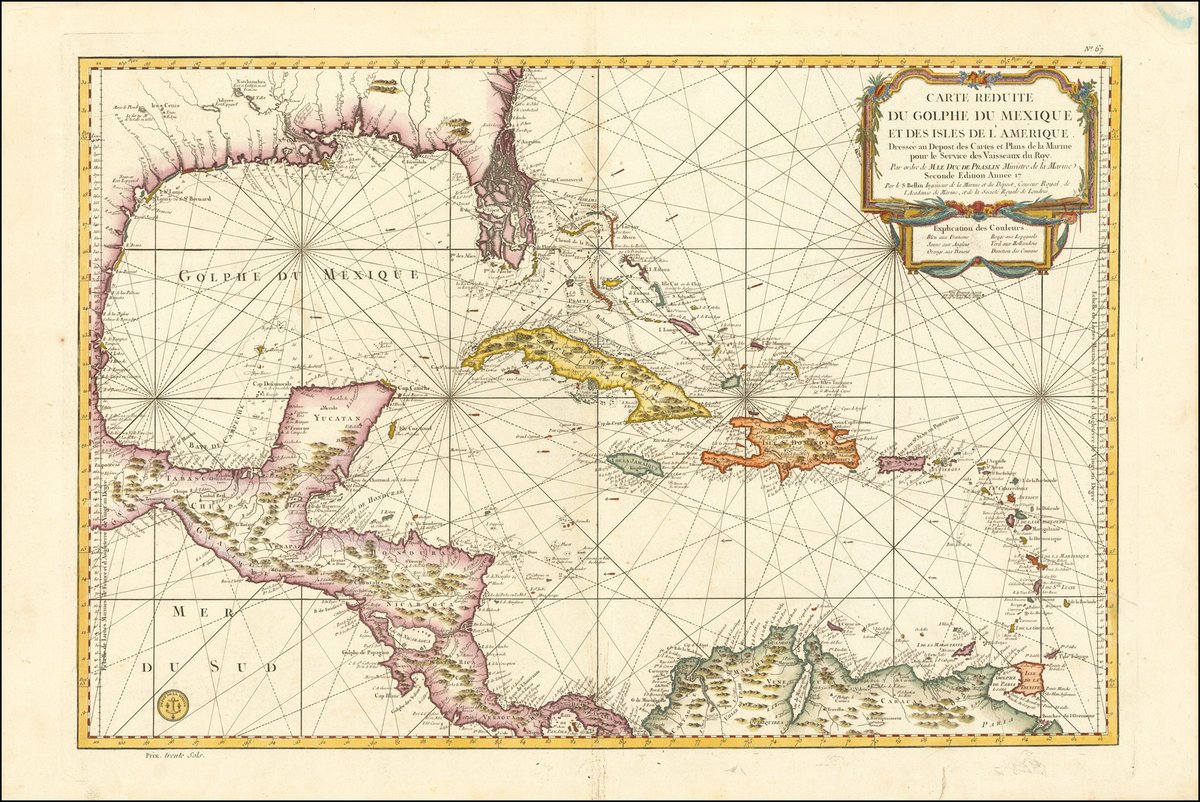 Florida as you've never seen it before! This is a Depot de la Marine chart of the Caribbean from ca. 1773. 

Learn more here: raremaps.com/gallery/detail…

#maps #Caribbean #Florida