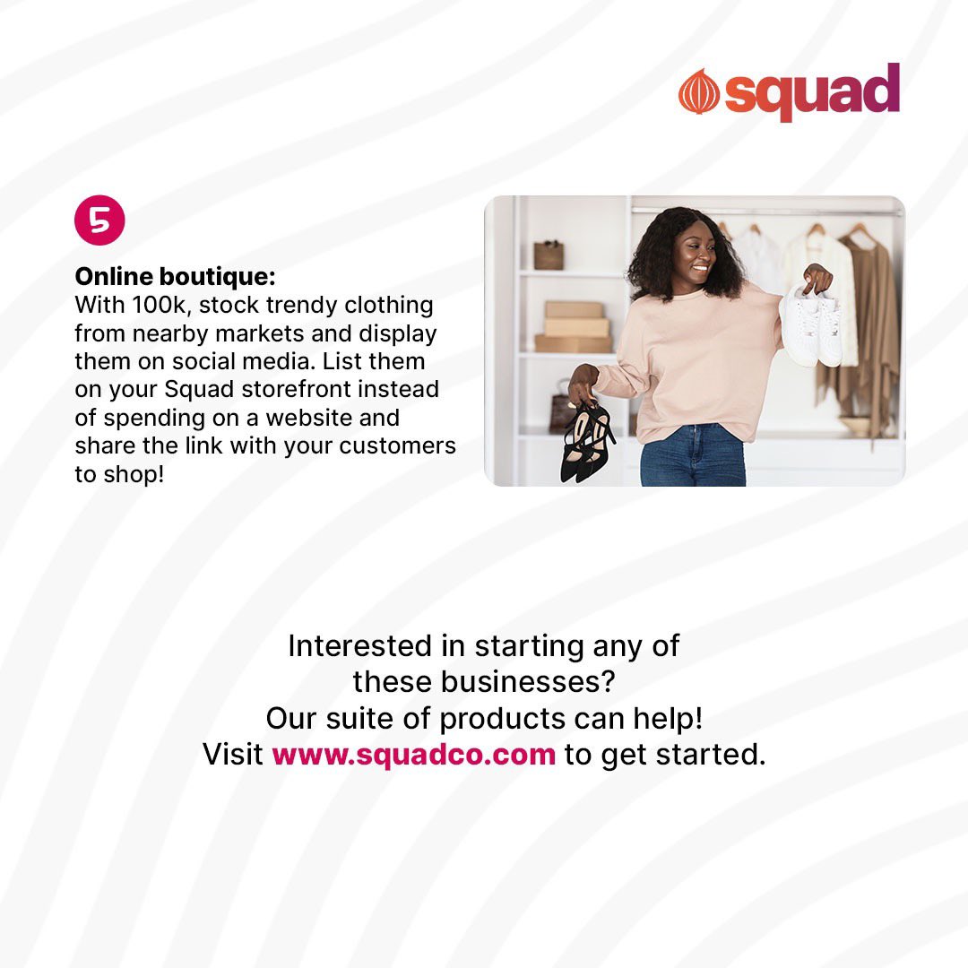 OfficialSquadCo's tweet photo. Starting a business of your own comes with many advantages, such as improving your financial standing, being your own boss, &amp; finally achieving your dreams.

If you’ve ever wondered what kind of businesses you can start with little or no capital in Nigeria, here’s our top 5 list. https://t.co/G2wQUnkSPA