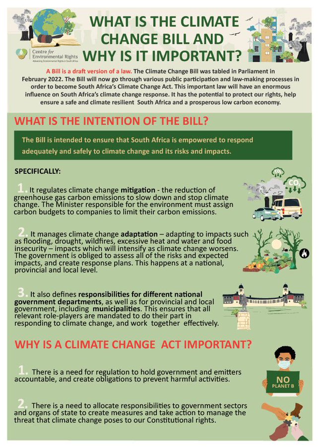 Want to know about the #ClimateChangeBill, what it means for South Africa, and how to get involved in its law-making process?
Read our factsheet ( also available in Zulu and Sotho) for more information.
bit.ly/3NkYzIH