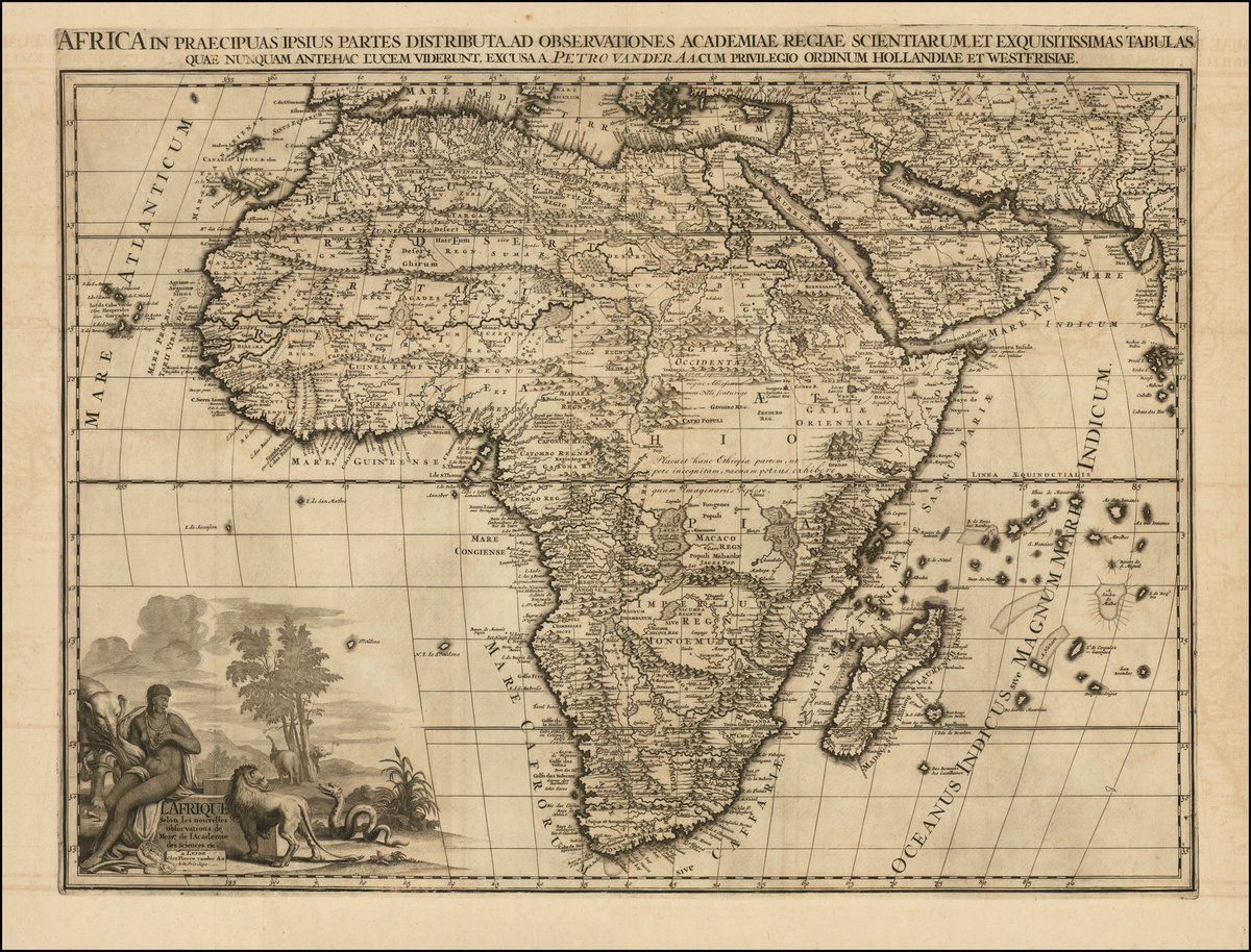 How to map Africa was an issue of enduring interest for European mapmakers. This is Peter van der Aa's attempt from 1713. 

See more details here: raremaps.com/gallery/detail…

#Africa #maps