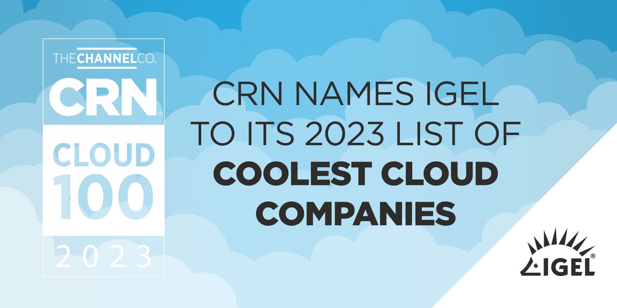 #IGEL is proud to be recognized as a trusted partner for solution providers seeking innovative and cutting-edge technologies to enable their customers’ cloud journey. #CRN #TheChannelCo #technology #award #EUC #cloud bit.ly/3wGd1ob