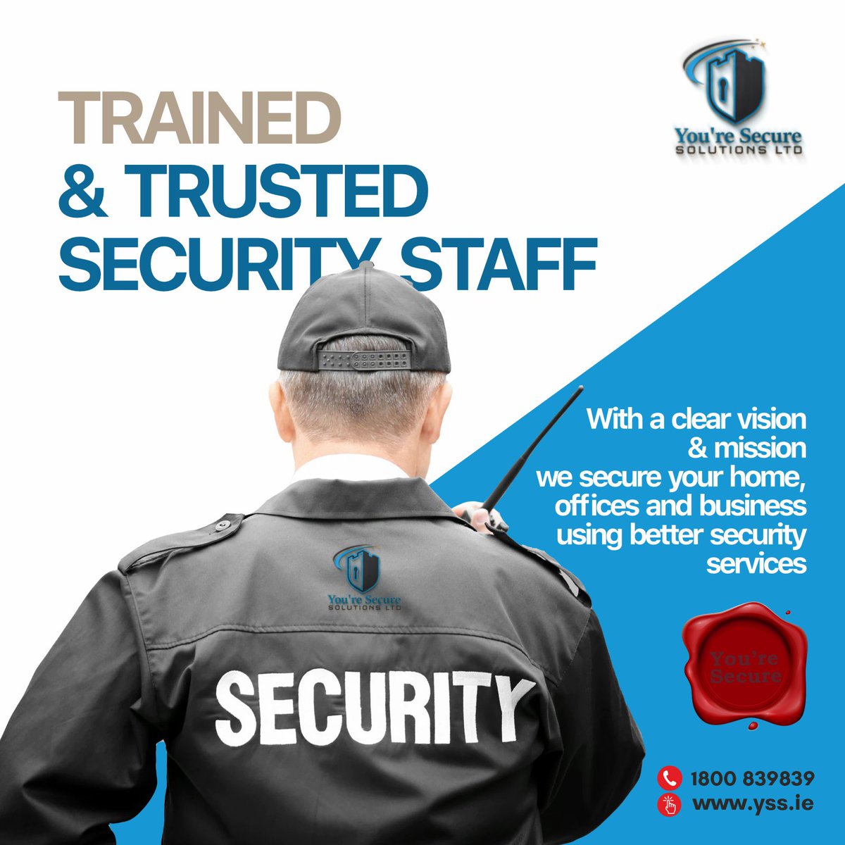 We are trained and trusted. With a clear vision and mission, we secure your home offices and business using better security services.

For more info visit our website yss.ie
#securitysystems #securitycameras #securityservices #manpoweragency #securitypersonnel