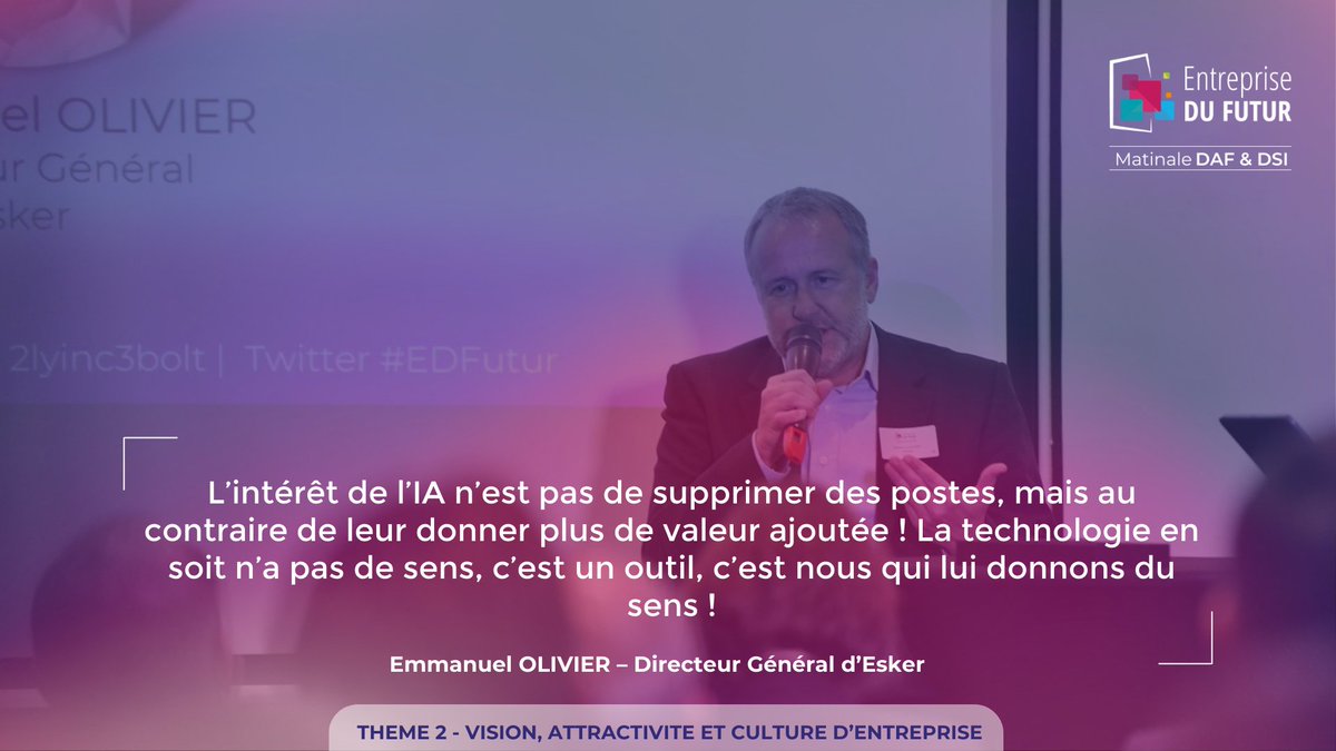 [Matinale spéciale DAF/DSI  <a href="/EDFutur/">Entreprise DU FUTUR</a>] 🗣️
Découvrez le témoignage d'Emmanuel Olivier, Directeur Général d’<a href="/EskerFrance/">Esker France</a> sur l‘évolution des métiers de la DSI et de la DAF grâce à l’intelligence collective.
