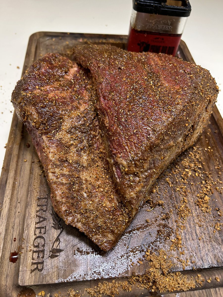 DivaQBBQ's tweet photo. Because sometimes you can’t sleep at 3:30am and you decide to trim, season then smoke a Wagyu brisket point @TraegerGrills https://t.co/pl00iuU6vX