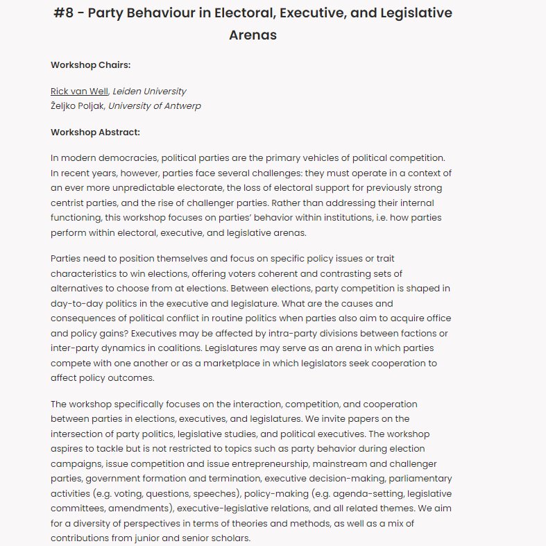 Rick van Well | @rickvanwell@akademienl.social (@rickvwell) on Twitter photo 🚨Call for papers 🚨 <a href="/zeljko_poljak/">Zeljko Poljak</a> and I organize a workshop "Party Behaviour in Electoral, Executive, and Legislative Arenas" at <a href="/PolEtmaal/">Politicologenetmaal 🇳🇱🇧🇪</a> 1-2 June Leuven.
Paper proposals are very welcome! Deadline: 28 March. ➡️politicologenetmaal.eu/call-for-paper… 🚨Call for papers 🚨 <a href="/zeljko_poljak/">Zeljko Poljak</a> and I organize a workshop "Party Behaviour in Electoral, Executive, and Legislative Arenas" at <a href="/PolEtmaal/">Politicologenetmaal 🇳🇱🇧🇪</a> 1-2 June Leuven.
Paper proposals are very welcome! Deadline: 28 March. ➡️politicologenetmaal.eu/call-for-paper…