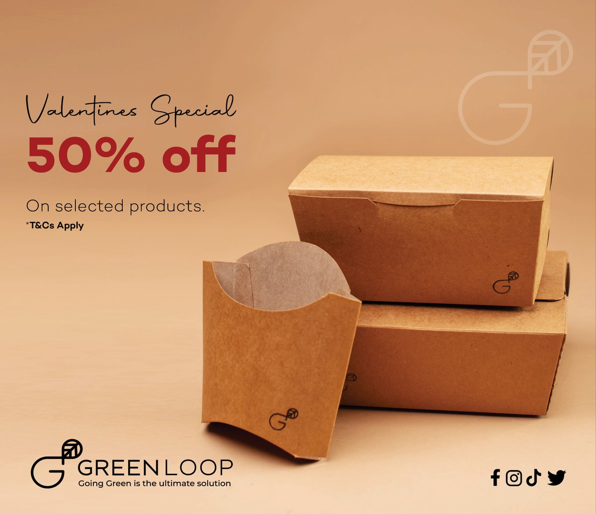 We are spreading love with INSANE DISCOUNTS. Get 50% off on our selected eco-friendly packaging products this valentines. Promotion ends on the 28th of February 2023. Hurry while stock lasts!!!
#greenloopbw #packaging #shopnow #catering #ilovebotswana #ecofriendly #goinggreen