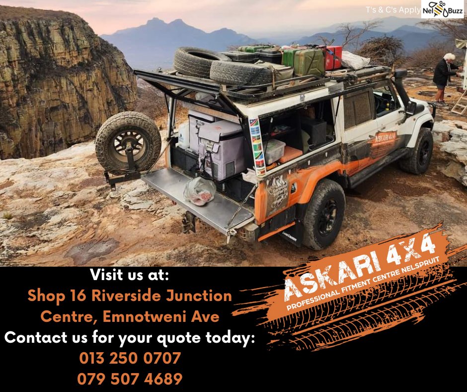 Professional 4x4 Accessories Fitment Centre.
For the best workmanship and quality products come visit us @ Askari 4x4 Nelspruit
Conqueror approved service and repairs agent
Visit us at:
Shop 16 Riverside Junction Centre, Emnotweni Ave
Contact us for your quote today:
013 250 0707