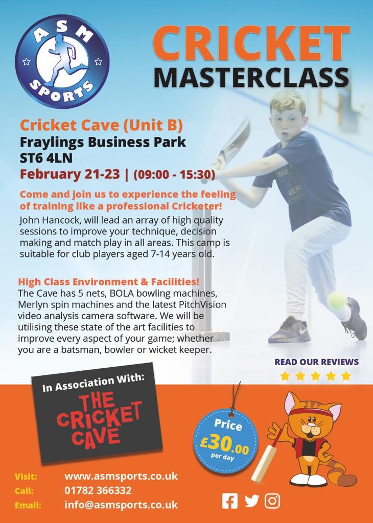 Great opportunity to improve your cricket skills and make new friends! Book early to avoid missing out. @StoneSPCC @burslem_cc @Caverswall_CC @Knypersleycc @leycettcc @nortoninhalescc @woodlanecc @LittleStokeCC @sandyfordcc Please pass on to those that may be interested 🏏😀