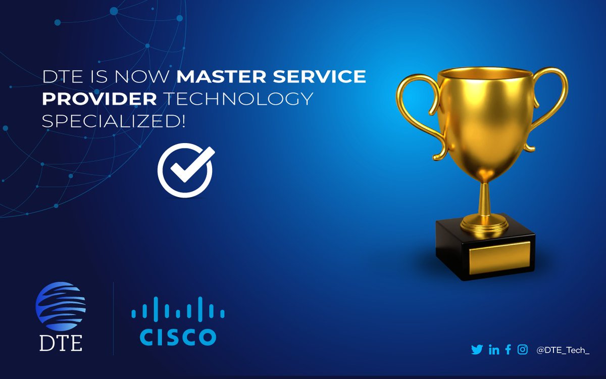 @DTE_Tech_  has been awarded the Cisco Master Service Provider Technology Specialization, making this a first Master Specialization in East Africa. 

@Cisco  #ISPS #Technology #EastAfrica #Certification #Telcos #CiscoPartner #SMEs #PubblicSector #Fintech #Education