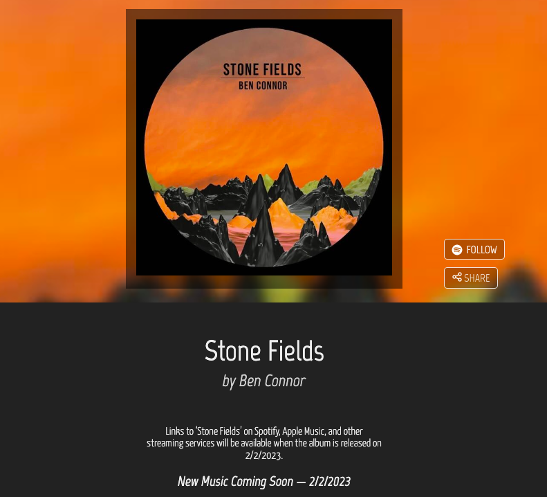 benconnormusic's tweet photo. My new album 'Stone Fields' is out this Thursday 2nd Feb.

Links to most streaming services will be available here:

https://t.co/5s65x1BboE

You can pre-save on Spotify here:

https://t.co/Gdxk7emMWm https://t.co/rvRllv9s7Z