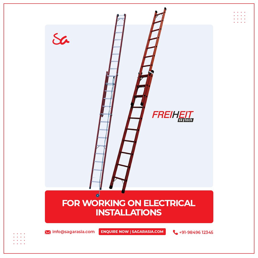 The 2-Part Fibreglass Ladder's height can be adjusted easily. Safety features: 👉 End caps for firm seating in side rail 👉 High-quality connection 'ween rungs & stiles 👉 Secure Lock

Email id: info@sagarasia.com
Mobile: +91-98496 12345

#Freiheit #FibreglassLadders