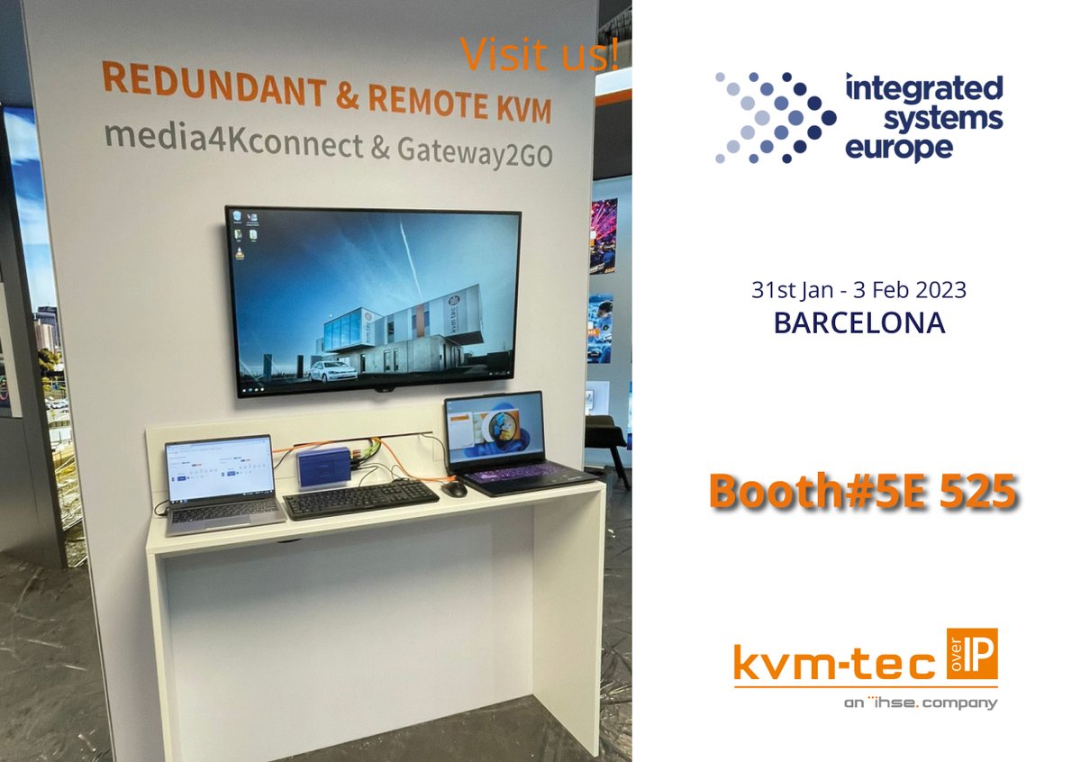 The ISE Show has finally started and the redundant and remote workstation is only one highlight of many exciting KMV solutions at the IHSE and kvm-tec booth! 
You can expect exciting new products on the show! 
Visit our booth 5E 525 - Visitor code: BYPTUOXZ