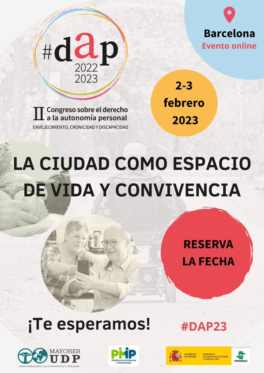 funavemaria's tweet photo. Agraïts per la invitació al "II Congreso sobre el Derecho a la Autonomía Personal", organitzat per Mayores UDP amb la col·laboració de @CocemfeBCN.
Es desenvoluparan els continguts i les aliances necessàries per a afrontar el repte de la longevitat en el S.XXI.
Gràcies, #DAP23. https://t.co/xb9tl5C4et