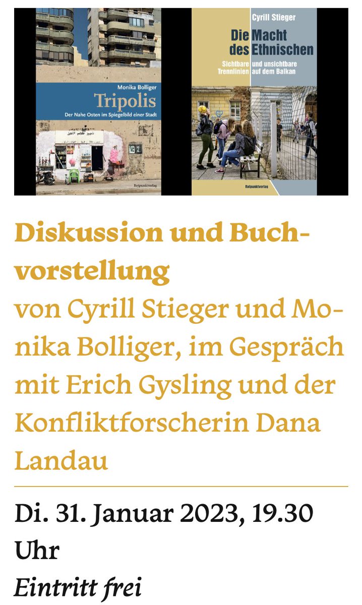 In Zürich: Heute Abend spreche ich mal wieder über mein Buch - mit Erich Gysling, @DanaMLandau und Cyrill Stieger. Das wird, glaube ich, spannend! spheres.cc/buehne/kalende…