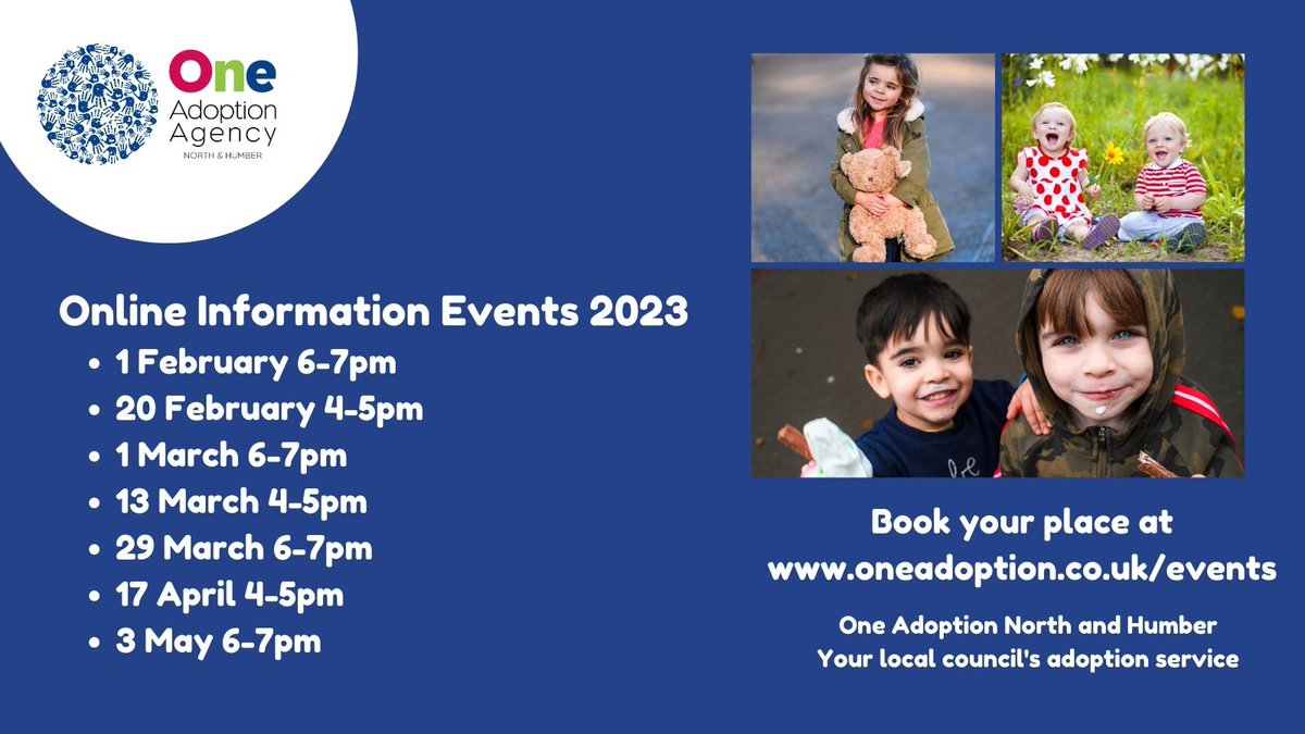 Hullccnews's tweet photo. Would you like to find out more information on adoption?

Here's a list of upcoming online information events #adoption #adoptionhull https://t.co/Fze2OzjlUT