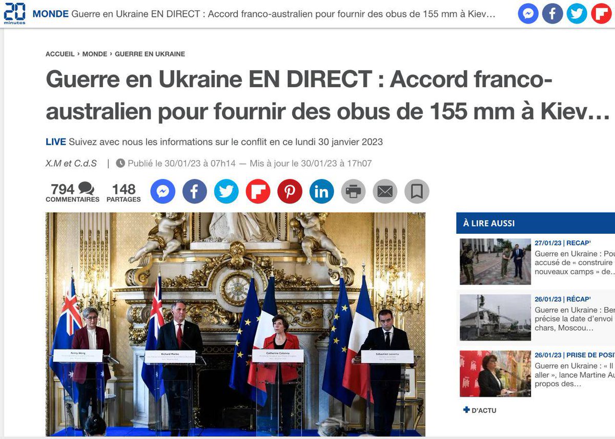 #Франция и #Австралия договорились о производстве и поставках #Украинa 155-мм снарядов, – министр Вооруженных сил Франции #Sébastien_Lecornu