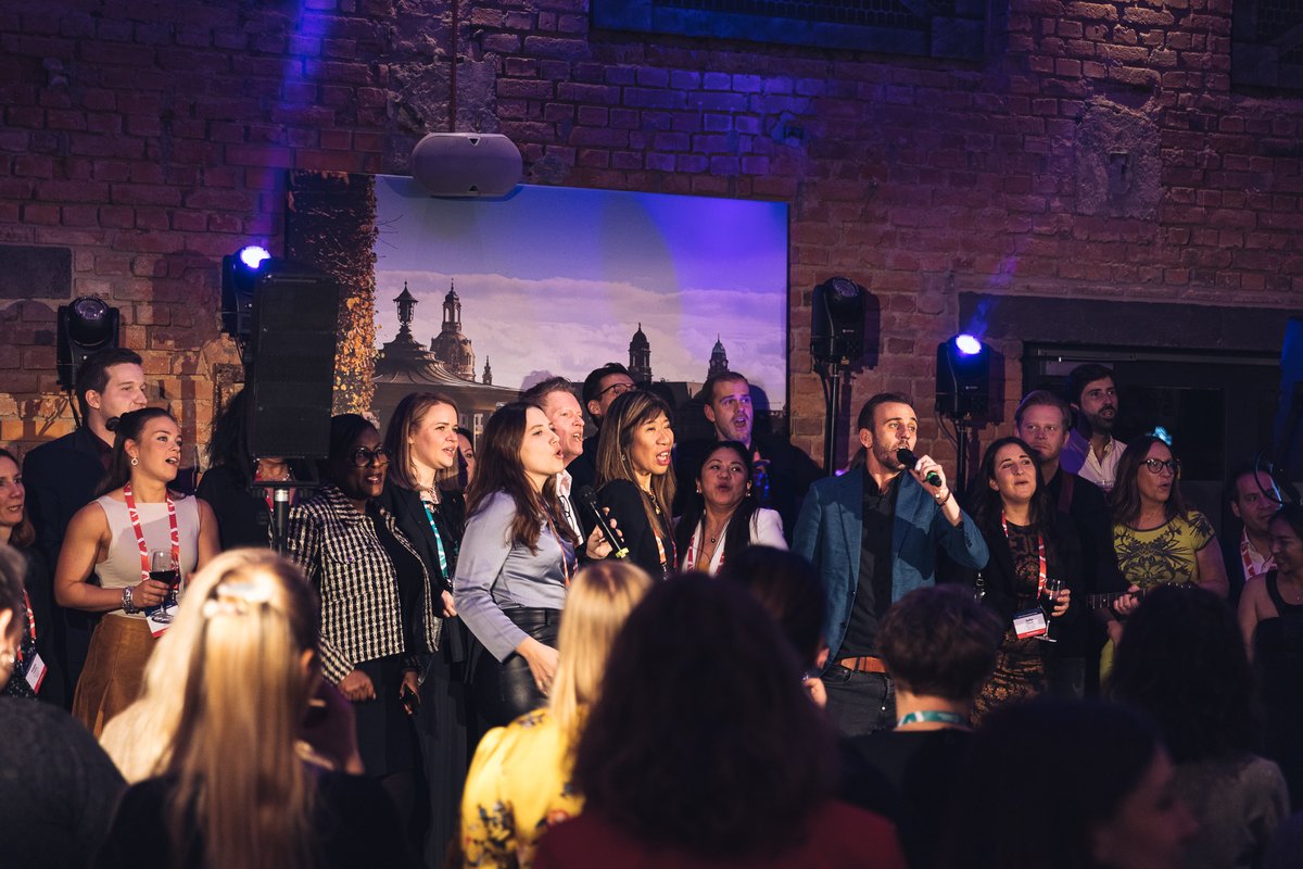 EuropeCongress's tweet photo. About last night and the vibrant dinner evening &amp; #eventprofs party at #OstraStudios

It was a spectacular night in the beautiful event locations in Dresden! A lively Quiz Show &amp; the Battle of The Bands with @songdivision! And we have got some winners!!! 🎵⭐

#DresdenConvention https://t.co/ZLNUI69NGA