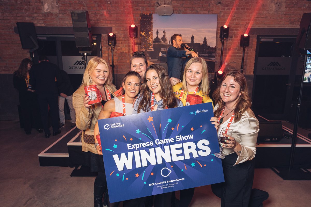 EuropeCongress's tweet photo. About last night and the vibrant dinner evening &amp; #eventprofs party at #OstraStudios

It was a spectacular night in the beautiful event locations in Dresden! A lively Quiz Show &amp; the Battle of The Bands with @songdivision! And we have got some winners!!! 🎵⭐

#DresdenConvention https://t.co/ZLNUI69NGA