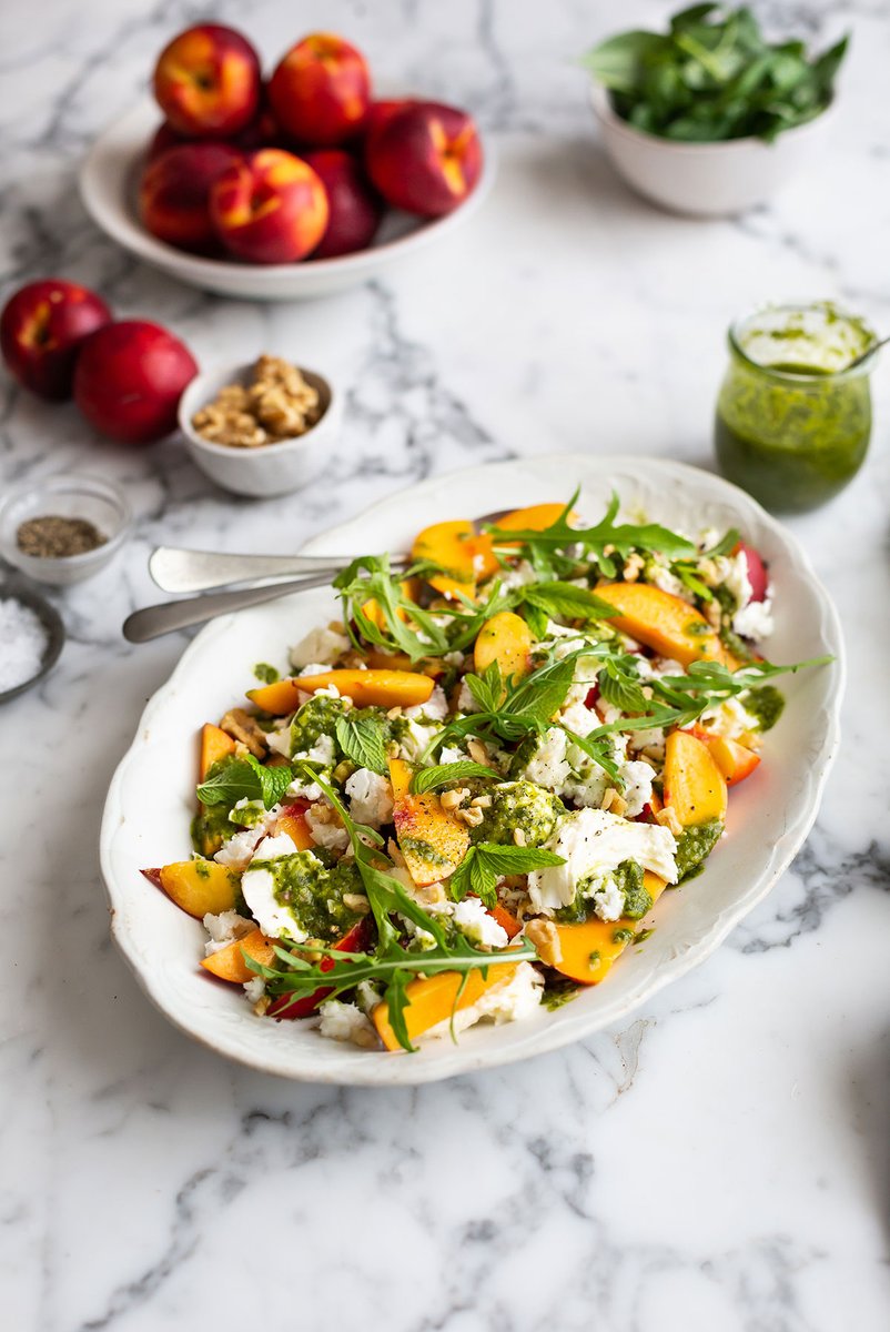 drizzleanddip's tweet photo. I made a summer salad with nectarines and mozzarella with the most delicious basil vinaigrette you will want to put on everything. Goat's milk feta, walnuts, mint and rocket finish it off:

https://t.co/MHV8Zx5Y7p https://t.co/af7iiToyf6