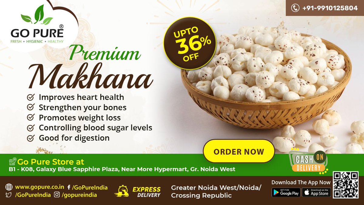 'Back to Your Roots': Makhanas, known as fox nuts (lotus seeds), are delicious, and economical, yet wholesome and healthy. They are a popular "fasting" dish that is gluten-free, protein-rich, and high in carbohydrates.
Order now: tinyurl.com/y67nftqu
#GoPure #makhane