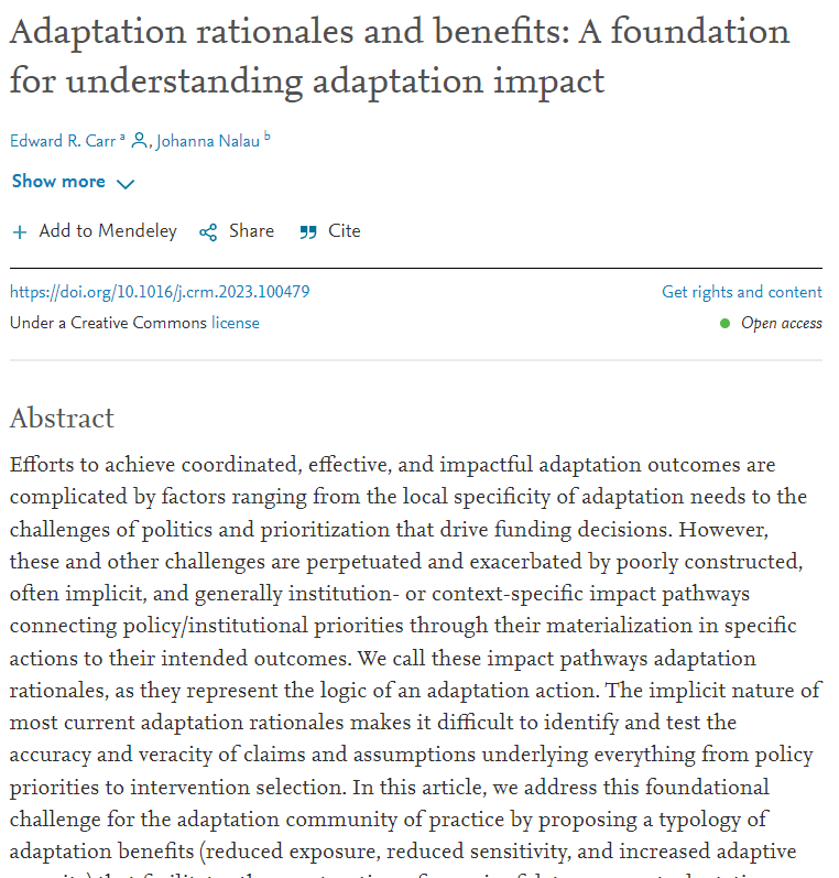 Adapt_Alliance's tweet photo. Look at the behind-the-scenes assumptions about #climate adaptation in this #research from @DrJNalau &amp; @edwardrcarr 

Read their recommendations on a typology for accessing #adaptation benefits: https://t.co/QjIup4U5ne https://t.co/T6mYJcWmin