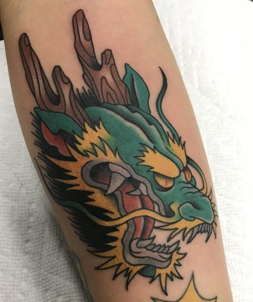 Super fun dragon by Tyler done here at Broughton!  #broughtontattoocompany #effinghamil
