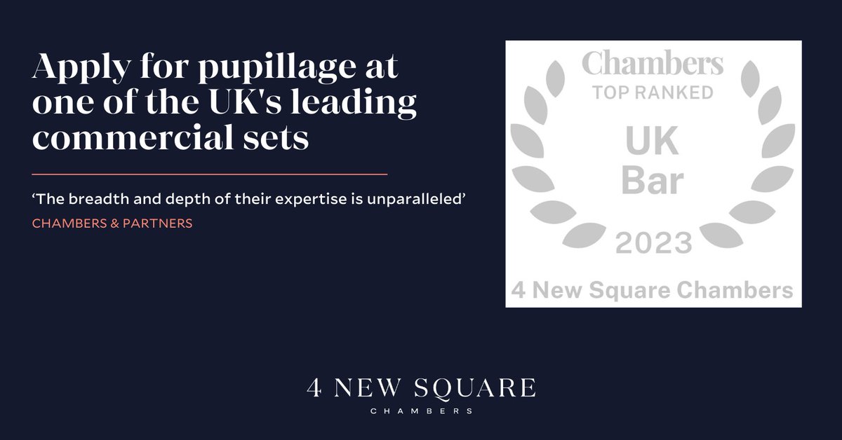 Time to apply if you would like to be considered for pupillage at <a href="/4newsquare/">4 New Square Chambers</a>!

All applications should be made via the Pupillage Gateway.

📆 Applications close on 23:59 on Wednesday, 8th February 2023.

#pupillage #pupillage2024 #pupillagegateway #pupillageapplications