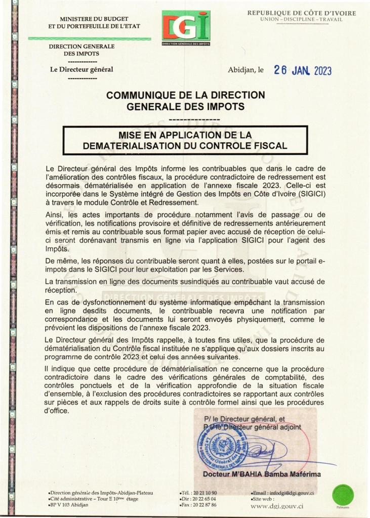 KawtharAudit's tweet image. MISE EN APPLICATION DE LA DEMATERIALISATION DU CONTROLE FISCAL

#KAWTHAR #audit #expertisecomptable #abidjan
