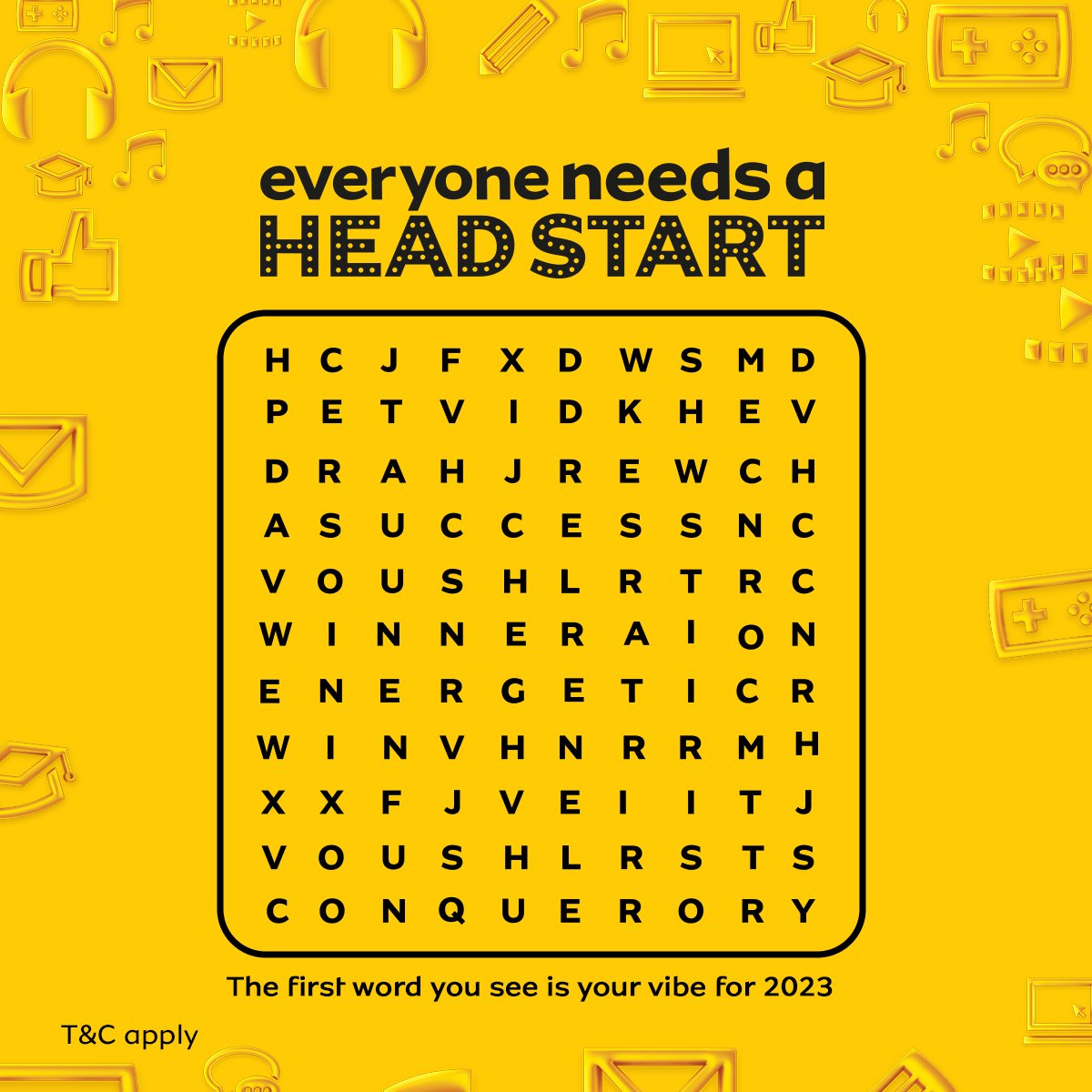 MTNza's tweet photo. The first word you see is what you're destined for this New Year! Tell us yours using #EveryoneNeedsAHeadStart for a chance to WIN fuel vouchers, grocery vouchers or stationery packs! T&amp;C apply https://t.co/Lzh7E3AIZl