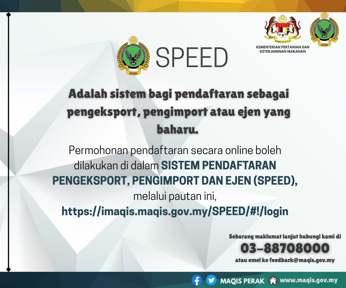 MaqisPerak's tweet photo. Anda boleh membuat permohonan pendaftaran sebagai pengeksport, pengimport atau ejen secara online di pautan :
https://t.co/KRwhjDuhzo

#MAQISMalaysia
#maqisperak
#penguatkuasaanberintegriti https://t.co/KQtjburGx2