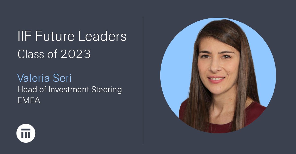 SwissRe's tweet photo. Valeria Seri has been selected to represent Swiss Re as part of the @IIF Future Leaders Class of 2023. This global group of professionals represents the best and brightest shaping the future of #financial services. Congratulations on this prestigious achievement! #FutureLeaders https://t.co/48Thzpk1dF
