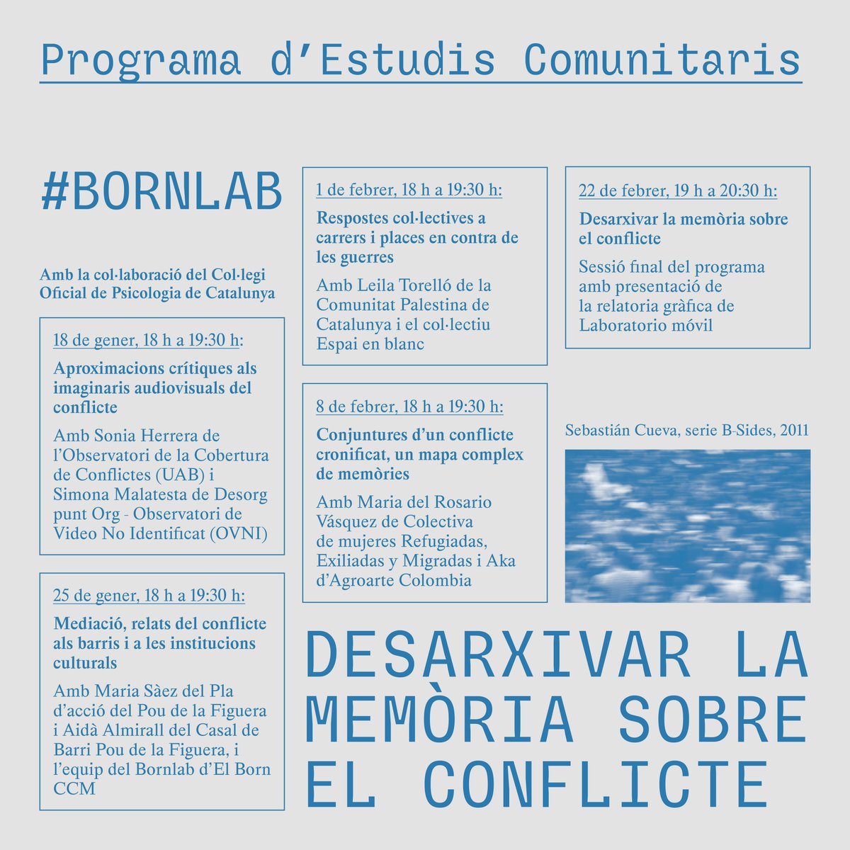 Demà continuem amb la 3a sessió de Desarxivar la memòria sobre el conflicte, I ed. del Programa d'Estudis Comunitaris, vinculat al #BornLab del @born_CCM: Respostes col·lectives a carrers i places en contra de les guerres, amb Leila Torelló de <a href="/Palestina_cat/">Comunitat Palestina Catalunya</a> i  <a href="/espai_en_blanc/">#elpressentiment.net</a>.