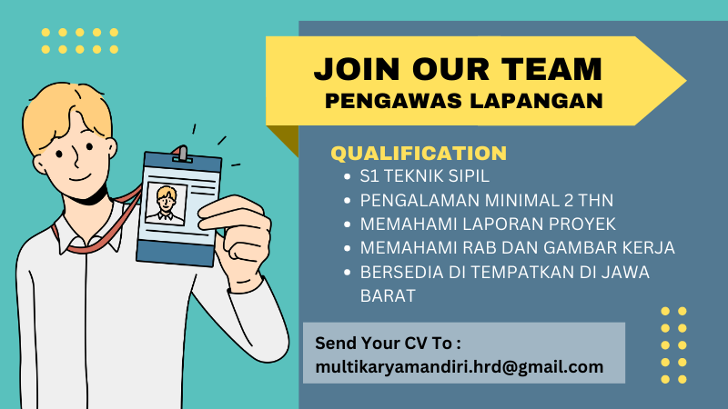 Open Recruitment penempatan di Area Jawa Barat. Kami membuka lowongan pekerjaan untuk posisi berikut :  Pengawas Lapangan | S1 Teknik Sipil
 
#infolowongankerja #infoloker #lokerbdg #lokerbandung #lokerproyek #teknik #lowongankerjateknik #lowongankerja