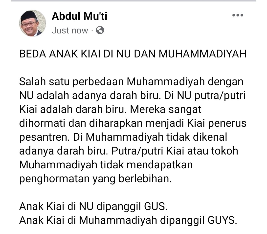 BEDA ANAK KIAI DI NU DAN MUHAMMADIYAH