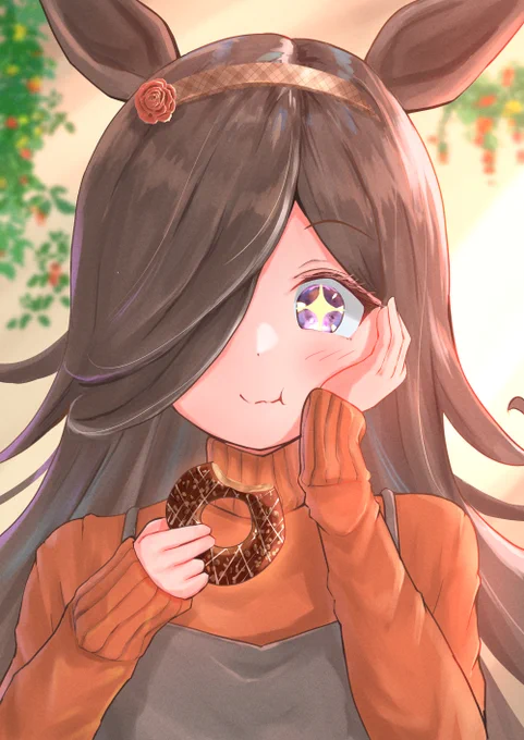 ドーナツを食べるライスちゃん(しいたけ目ver)#ライスシャワー 