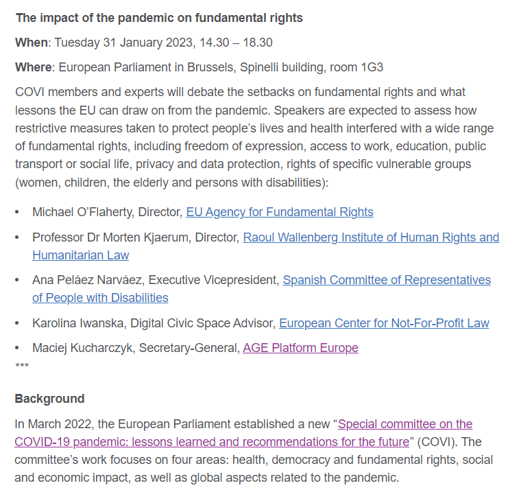 AGE Platform Europe (@age_platformeu) on Twitter photo Older persons were not seen and considered as rights-holders during the #COVID19 pandemic. We will talk about older persons’ fundamental rights to the <a href="/Europarl_EN/">European Parliament</a> Special #COVI Committee today at 16:30 (CET).
👉Follow the debate live from 14:30: multimedia.europarl.europa.eu/en/webstreamin… Older persons were not seen and considered as rights-holders during the #COVID19 pandemic. We will talk about older persons’ fundamental rights to the <a href="/Europarl_EN/">European Parliament</a> Special #COVI Committee today at 16:30 (CET).
👉Follow the debate live from 14:30: multimedia.europarl.europa.eu/en/webstreamin…
