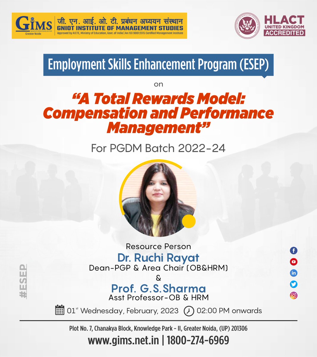 gims_net_in's tweet photo. GIMS is organizing a workshop on “A Total Rewards Model: Compensation and Performance Management” for PGDM Batch 22-24.
Our Website: https://t.co/l01kuL9I5o
Toll Free No.: 18002746969
#salarystructure
#compensation
#compensationmanagement
#perfomancemanagement
#incentiveplan https://t.co/SDg4pJtj12