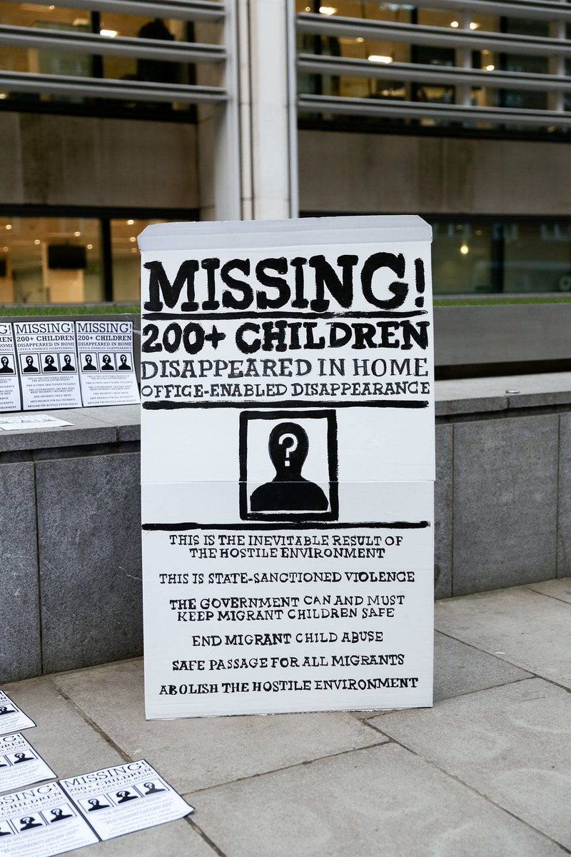 This morning we placed 200 missing posters outside the Home Office to mark the children missing from hotels housing asylum seekers.