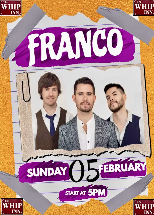 InnWhip's tweet image. This is a biggie. Franco are returning to play in the pub. This Sunday, from 5-8pm. One of the best bands we have ever had in the pub. #wecannotwait #supportlocal #supportlivemusic @francobandtrio