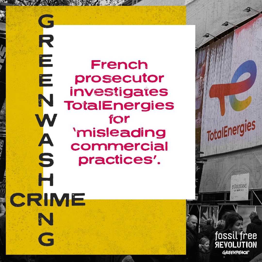 GREAT!👏 #Greenwashing should be treated as what it is: A CRIME.

#FossilFuel companies are guilty of destroying the planet and endangering billions of lives, while continuing to promote their criminal business via ads.
#BanFossilAds

#EndFossilCrimes ➡️ act.gp/endfossilcrimes